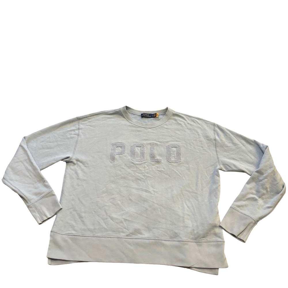 Polo Ralph Lauren Womens Light Blue Boucle Logo Crewneck Sweatshirt Medium